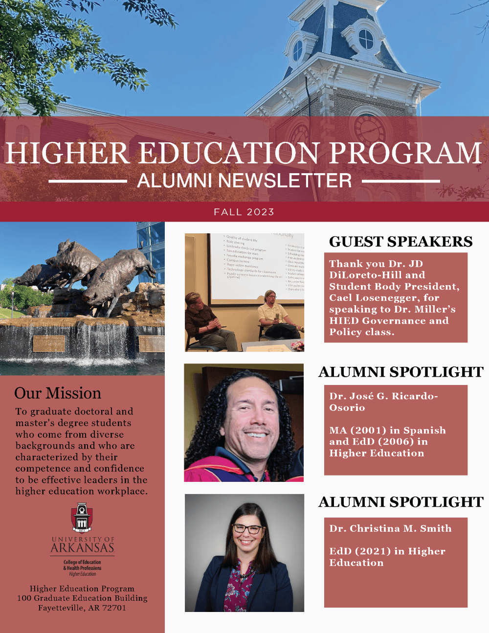 Cover page of the Fall 2023 HIED alumni newsletter